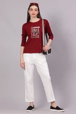 Cotton Lycra Graphic Printed T-Shirt for Women 016421XLMAR