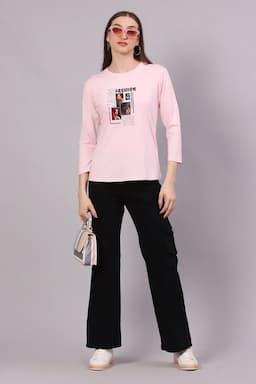 Cotton Lycra Graphic Printed T-Shirt for Women 016421XXLBABPIN