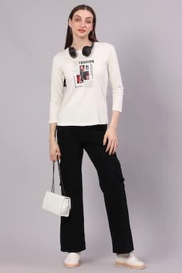 Cotton Lycra Graphic Printed T-Shirt for Women 016421XXLOFFWHI