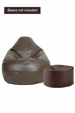 Couchette Stillo XXXL Teardrop Bean Bag Cover With Pouffe in Faux Leather (dark brown) 016436DARBROXXX