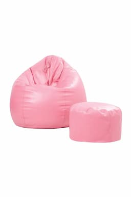 Couchette Stillo XXXL Teardrop Bean Bag Cover With Pouffe in Faux Leather (Pink) 016436PINXXX
