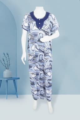 Polyester Abstract Printed Nighty for Women 016447BLU2XL