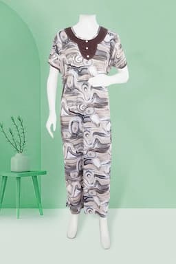 Polyester Abstract Printed Nighty for Women 016447BRO2XL