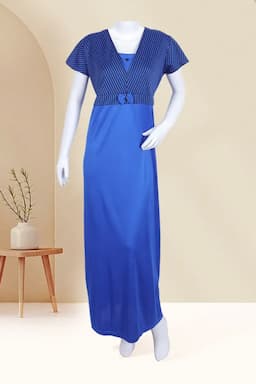 Polyester Striped Nighty for Women 016479ROYBLUFRESIZ
