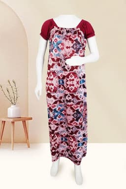 Polyester Abstract Printed Nighty for Women 016488MARFRESIZ