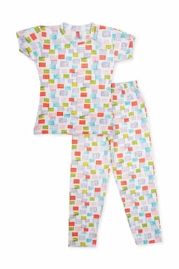 Girl's Polyester Geometric Printed Pyjama Set 016497GRE111YRS