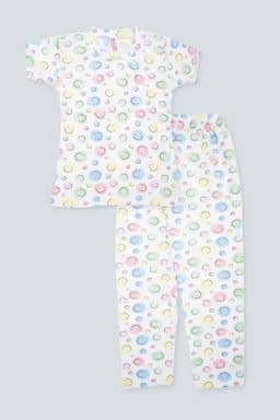 Girl's Polyester Conversational Printed Pyjama Set  016518GRE111YRS
