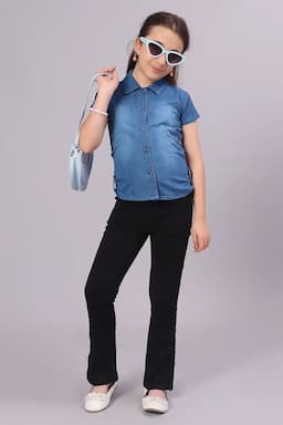 Girl's Denim Solid Polo Shirt (4 - 17 Yrs) 01657889YRSBLU