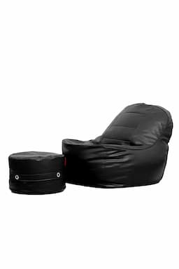 Couchette Faux Leather XXXL Lounge Chair Luxury Bean Bag Cover with Footrest in Black Color (Without Fillers) 016672BLAXXX