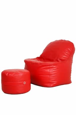 Couchette Faux Leather XXXL Lounge Chair Luxury Bean Bag Cover with Footrest in Red Color (Without Fillers) 016672REDXXX