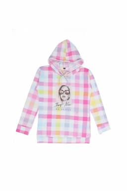 Polyester Checked Hoodie for Girls 016688PIN1516YRS