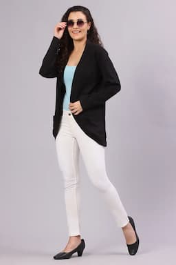 Cotton Blend Solid Front-Open Shrug for Women 016750BLAXXL
