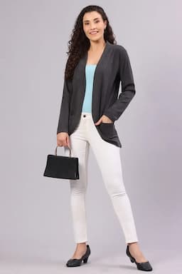 Cotton Blend Solid Front-Open Shrug for Women 016750DARGREL