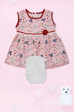 Printed Frock with Panty Set for Just Born Girl (2-Pcs Set) 016816LIGPIN01M