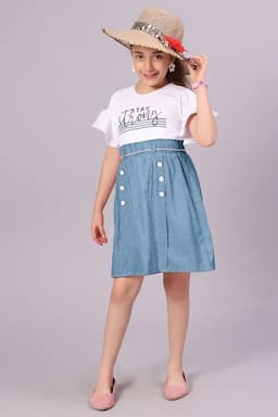 Girl's Corduroy Printed Dress (3 - 16 Yrs)  017138BLU910YRS