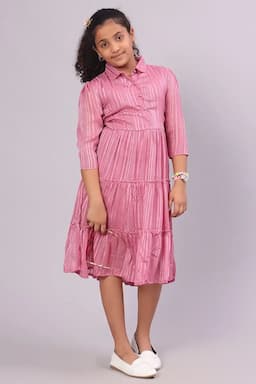 Girl's Georgette Striped Dress (3 - 16 Yrs)  017204DUSPIN78YRS