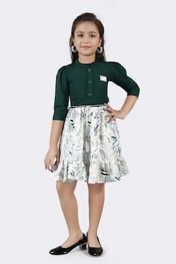 Girl's Polyester Printed Dress  (3 - 16 Yrs) 017350GRE56YRS