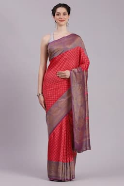 Crepe Printed Saree With Unstitched Blouse for Women 017382PINFRESIZ2