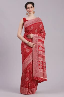 Crepe Printed Saree with Unstitched Blouse for Women 017411REDFRESIZ