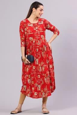 Rayon Printed Anarkali Kurta for Women 017476LRED