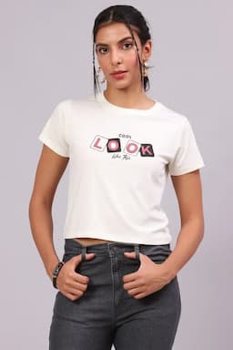 Lycra Typographic Printed T-Shirt for Women 017612XXLOFFWHI