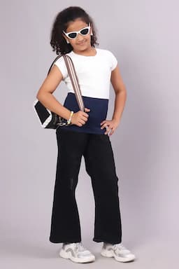 Girl's Corduroy Color Blocked Top (1 - 17 Yrs) 01767123YRSNAVBLU