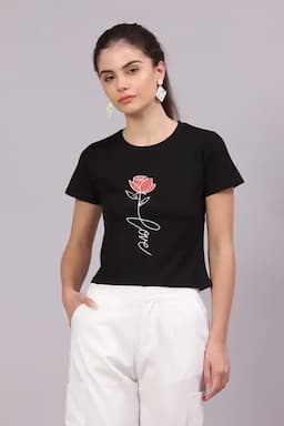 Lycra Printed T-Shirt for Women 017792XXLBLA