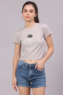 Lycra Printed T-Shirt for Women 017792XXLGRE3