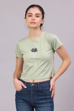 Lycra Printed T-Shirt for Women 017792XXLGRE