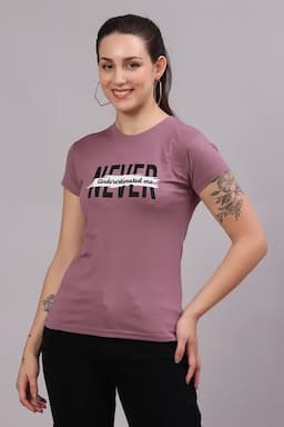 Cotton Lycra Typographic Print T-Shirt for Women 017853XLMAU