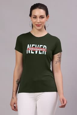 Cotton Lycra Typographic Print T-Shirt for Women 017853XLDARGRE