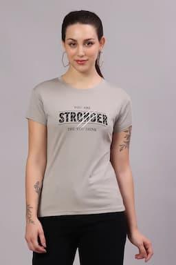Cotton Lycra Typographic Print T-Shirt for Women 017854XXLLIGGRE