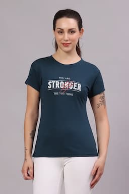 Cotton Lycra Typographic Print T-Shirt for Women 017854LTEA