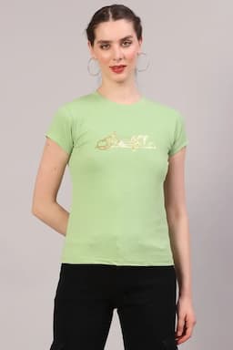 Cotton Blend Printed T-Shirt for Women 018152LLIGGRE