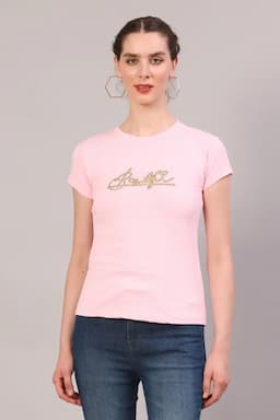 Cotton Blend Printed T-Shirt for Women 018152XXLBABPIN