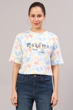 Lycra Conversational Printed T-Shirt for Women 018411XXLBLU