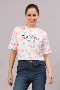 Lycra Conversational Printed T-Shirt for Women 018411XXLPIN