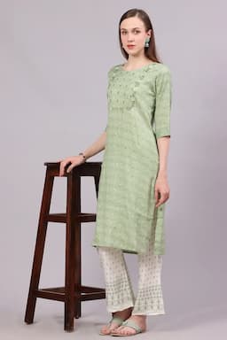 Cotton Embroidered Kurti with Palazzo Set for Women  018550XXLGRE