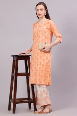 Cotton Printed Kurti with Pant Set for Women  018557XXLCOR