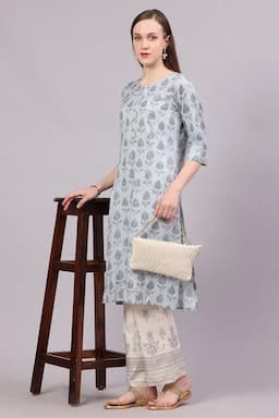 Cotton Printed Kurti with Pant Set for Women  018557XXLGRE2