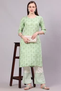 Cotton Printed Kurti with Pant Set for Women  018557XXLGRE