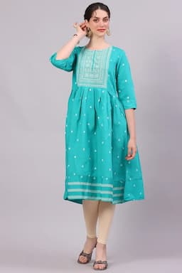 Cotton Blend Embroidered Kurti for Women  018623LTUR