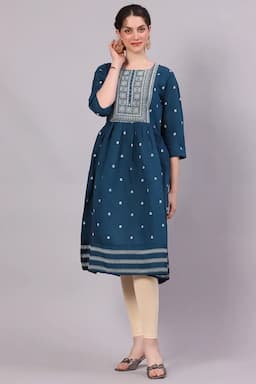 Cotton Blend Embroidered Kurti for Women  018623XLTEA