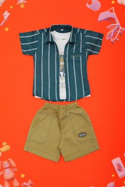 Baby Boy's Cotton Printed Clothing Set (3-Pcs Set) 018968TEA&KHA36M