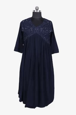 Rayon Solid Kurti for Women 019126XLNAVBLU