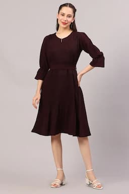 Women's Georgette Solid Midi Dress 019148WINXL