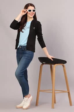 Cotton Solid Hooded Neck Sweat Shirt for Women 019223BLAXL