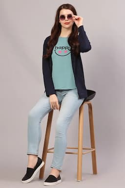 Cotton Solid Hooded Neck Sweat Shirt for Women 019225NAVBLUXL