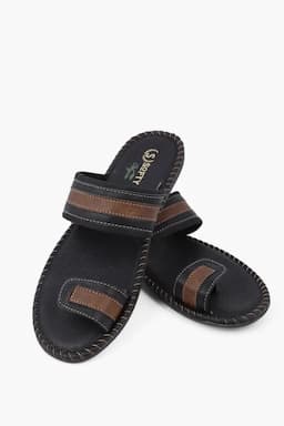 Synthetic Leather Slip-On Slippers for Men 0195629BLA