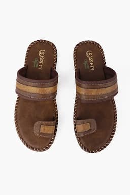 Synthetic Leather Slip-On Slippers for Men 0195629BRO